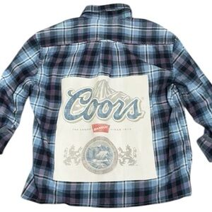 Coors Beer Upcycled T Shirt Flannel Top Beach Alcohol Theme
